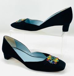 Frances Valentine McCall Mini Block Heel in Velvet w Gem Embellished Accent Size 11B
