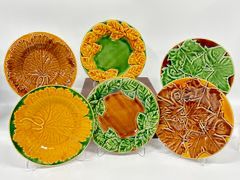 MOJolICA REPRODUCTION MADE IN PORTUGAL OCCASIONS EMBOSSED LEAF PLATES 8in wide set of 6
