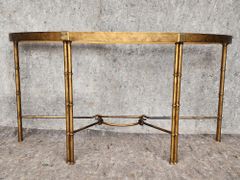 Vintage Gilt painted iron Faux Bamboo Missing Glass Console Table MCM Mid Century Modern Hollywood Regency Style
