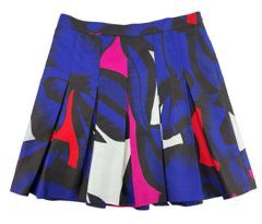 DIANE VON FURSTENBERG Purple/Black/White/Red/Pink Graphic Pleated Skirt, SZ 10

