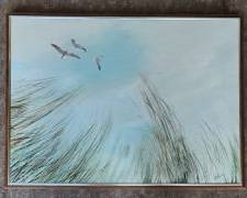 Vintage Wonderful Oil Painting on Board mounted Seagulls Beach Framed Signed UWE