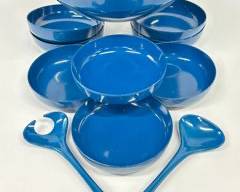 RARE ROSTI DENMARK MEPAL MELAMINE DESIGN SOREN Blue Serving Bowl bowls and fork spoon MCM Mid Century Modern