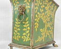 FANTASTIC TOLE PAINTED LION FOOTED AND LION HEAD HANDLED VESSEL