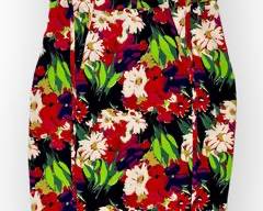 VERONICA BEARD Red/Lime/Black Floral Strapless Dress with Black Zipper Detail, Sz 12