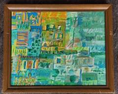 P Yoggerst Modern Abstract Acrylic Painting on Canvas Framed