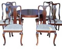 20th Century Hickory Chair Company Dining Table with Extension Leaves and Unmatched Chairs - Chairs are Possibly Hickory