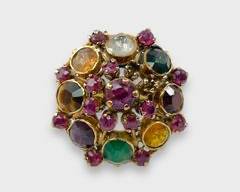 Fine 18K Yellow Gold Multi-Gemstone Ladies Princess Ring Size 7.25