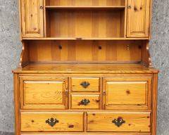 Vintage Pine Hutch 2 Piece Stepback cupboard Cabinet