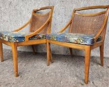 Pair of Vintage MId Century Modern MCM Side Chairs and Rattan Back Hollywood Regency