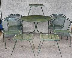 Vintage Iron Mesh Garden Patio Dining Table Chairs and Side Table
