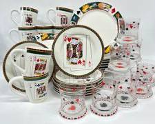 Vintage Blackjack, Playing Card Motif CASINO DINNER PLATES BOWLS DESSERT PLATES MUGS AND CLASS OLD FASION CUPS