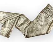 RICH & SKINNY Low Rise Metallic Gold Coated Skinny Jeans, Sz 29