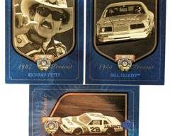 Richard Petty, Bill Elliott, and Pontiac Grand Prix Upper Deck NASCAR 50th Anniversary Blue Foil Trading Cards