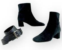 PRADA Black Suede Chunky Heel Zip Booties, Made in Italy. Size 39.5. Prada Embossed Leather Belt, Size 36