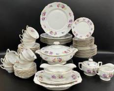 Fine H & Co Selb Bavaria Germany Heinrich Floral China Dinner Plates, Salad Plates, Desert Plates, Saucers, Tea Cups, Lidded Tureen, Gravy Boat, and More
