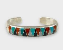 Fine Native American Navajo Pawn Silver Channel Inlaid Cuff Bracelet