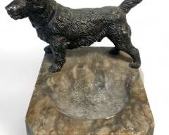 Antique Cast Metal Scottish Terrier Dog and Marble Ash Tray