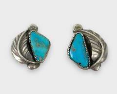 Fine Sterling Silver Navajo Pawn Silver Turquoise Clip On Earrings