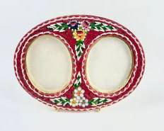 Vintage Italian Micro Mosaic Brass MCM Small 2-Pic Picture Frame