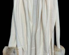 SOFIA CASHMERE For NEIMAN MARCUS, Cream Casheme Cardigan with Real Fox Fur Cuffs, Size Medium.