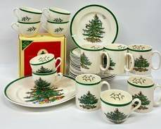 VINTAGE SPODE CHRISTMAS TREE HOLIDAY PLATES MUGS