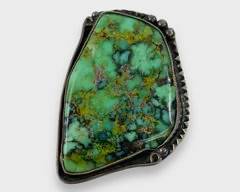 Fine Native American Navajo Silver Turquoise Brooch Pendant