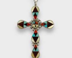 Fine Native American Zuni Pawn Silver Channel Inlay Pendant Necklace New Mexica