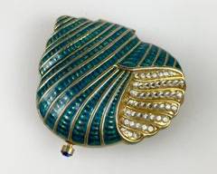 Vintage Estee Lauder Enamel Rhinestone Seashell Mirror Powder Compact