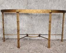 Vintage Gilt painted iron Faux Bamboo Missing Glass Console Table MCM Mid Century Modern Hollywood Regency Style