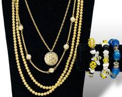 Assorted Gold Tone Costume Jewelry Necklace, Brooch Pins, Rings, and Bracelet Lot