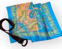LAUREN RALPH LAUREN Brown Braided Leather Belt, Sz Large and Aqua Paisley Scarf