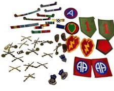 Big Collection of WW2 Era US Military Infantry Division Pins and Patches Including Lots of Ribbon Bars, 24th Infantry, The Rock of Chickamauga, 19th Infantry Pins, 25th Infantry, 1st Infantry, and More!