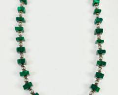 Fine Native American Pawn Silver Malachite Statement Necklace - 24 Inches