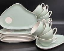 Mid Century Modern MCM Fine Austrian China Tea Cups and Snack Plate Sets