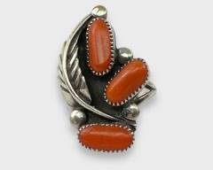 Fine Native American Navajo Pawn Silver Coral Ring Size 6