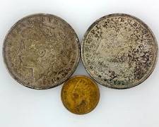 Two 1921-S Morgan Silver Dollars With 1903 Indian Head Penny