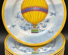 Set Of Nine William Sonoma Yellow Hot Air Balloon Plates