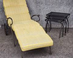 Vintage Garden Patio Iron Mesh Chaise Lounge and Nesting Tables
