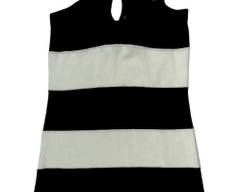 TRICOT JOLI Black and White Striped Knit Bodycon Dress, Sz Medium