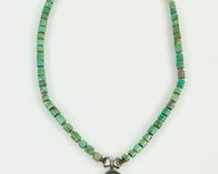 Fine Signed Bah Native American Sterling Silver Turquoise Necklace - 15 Inches Long