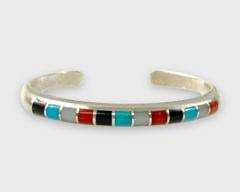 Fine Native American Pawn Silver Channel Inlaid Cuff Bracelet