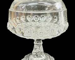 Antique EAPG EARLY AMERICAN GLASS PATTERNED LIDDED Fishey torpedo Lidded COMPOTE