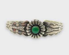 Pawn Silver NAtive American Navajo Stampwork Turquoise Cuff Bracelet