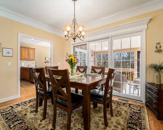 Dining set with 6 chairs & leaf, Hammory dresser,  and 8 ft rug.