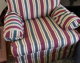 Pair of striped club chairs.