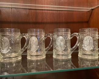 Indiana Glass Fort Mug Stein Golf Theme Vines Grapes Heavy Clear Lot of 4