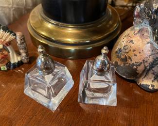 Crystal salt and pepper with sterling silver tops