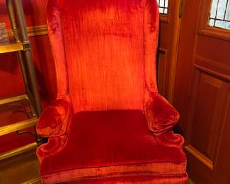 Pair of Red Velvet Ethan Allen Wingback Chair