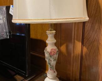 Two Vintage Porcelain Rose Lamps