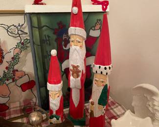 Set of 3 wooden carved Santas 